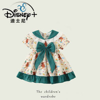 迪士尼（Disney）儿童可爱印花连衣裙夏季女童裙子舒适透气蝴蝶结装饰童装 绿色 80cm
