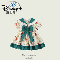 迪士尼（Disney）儿童可爱印花连衣裙夏季女童裙子舒适透气蝴蝶结装饰童装 绿色 80cm