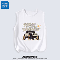 真维斯(Jeanswest)男童无袖t恤夏季纯棉痞帅男小童背心宽松时尚上衣纯棉多色 白 J旅行越野 130