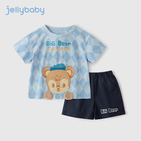 JELLYBABY儿童两件套夏季宝宝短袖短裤夏款衣服男童夏装套装薄 蓝色 120cm