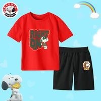 史努比(SNOOPY)新款夏季儿童服装男女童套装中大童宝宝短袖T恤短裤运动服百搭款 墨镜狗红-勋章黑 140