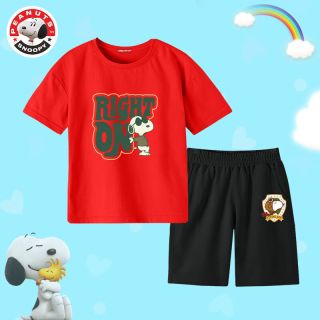 史努比（SNOOPY）新款夏季儿童服装男女童套装中大童宝宝短袖T恤短裤运动服百搭款 墨镜狗红-勋章黑 140