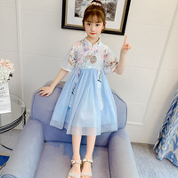 薇靡雅(WEIMIYA)汉服女童连衣裙夏装新款风古装夏洋气童装公主裙儿童裙子 浅蓝色 110cm