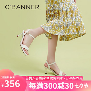 C.BANNER 千百度 女鞋2023年夏季时装凉鞋法式一字式扣带高跟鞋羊皮上班A23374012