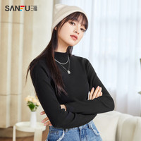 SANFU 三福 打底衫2023新款秋冬立领木耳边内搭毛衣高弹修身针织上衣女装