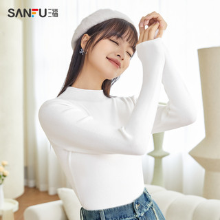 SANFU 三福 打底衫2023新款秋冬立领木耳边内搭毛衣高弹修身针织上衣女装