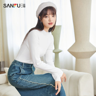 SANFU 三福 打底衫2023新款秋冬立领木耳边内搭毛衣高弹修身针织上衣女装