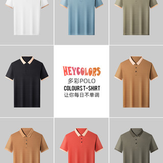 罗蒙短袖POLO衫男简约舒适2023夏季新款商务休闲百搭撞色翻领T恤C 6816咖啡色 4XL