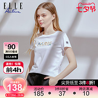 ELLE Active 2023新款春夏季短袖t恤女 纯棉休闲白色修身薄款上衣