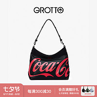 GROTTO个乐Coca-Cola联名Hobo意大利牛皮logo款小号单肩斜挎包