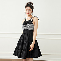 乐町设计感挂脖连衣裙2023年夏季新款小黑裙甜美吊带裙 L 黑色