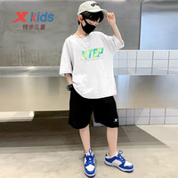 特步(XTEP)儿童运动套装舒适百搭2023夏季新款跑步T恤短裤两件组合男童套装 黑色/白色-9258 160