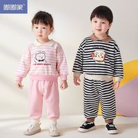 DUDUJIA嘟嘟家宝宝条纹套装春季儿童卡通童装婴儿春装新款男童卫衣两件套