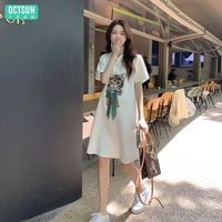 十月名裳 孕妇装夏季款连衣裙高档减龄显瘦短袖裙polo领孕妇长裙