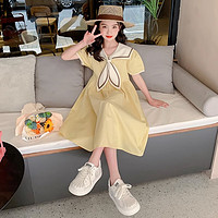啪吡熊(PAPIBEAR)女童夏装连衣裙儿童裙子夏天2023新款洋气中大童装女孩夏季公主裙 黄色 120
