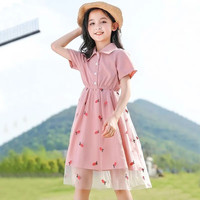 夏装连衣裙新款装网纱公主裙洋气女孩网红公主裙 粉色 110cm