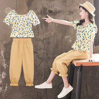 夏装套装新款装洋气网红女孩时尚两件套夏季大童女装运动 卡其色 100cm