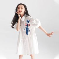 夏装裙子2023新款中大童韩版泡泡袖公主裙女孩时尚洋气连衣裙 白色 120cm
