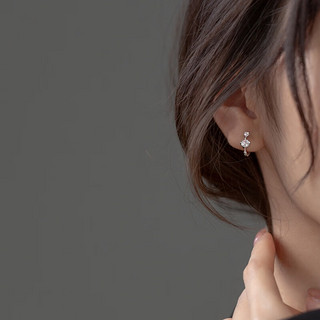 MOEFI 茉妃 s925银韩版耳扣女时尚简约气质短款几何镶钻圆环耳圈饰品