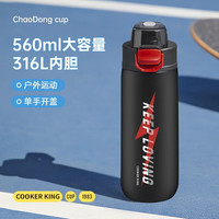 炊大皇(COOKER KING)运动保温杯大容量316不锈钢男女水杯吸管杯户外车载旅行健身杯子 睿智黑/560ML