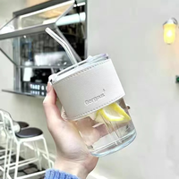 网红ins风玻璃杯带吸管家用高颜值咖啡杯办公室情侣喝水牛奶杯子