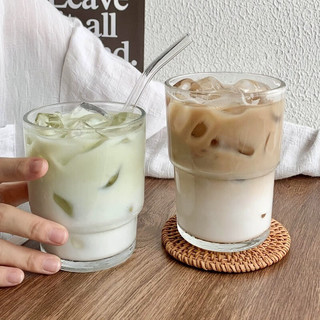 德梵蒂玻璃茶杯简约家用水杯奶茶店果汁杯冷饮杯啤酒杯 透明竹节单杯1个
