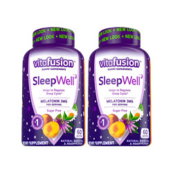 vitafusion 美国褪黑素改善睡眠倒时差sleepwell助睡眠失眠退黑色素软糖 60粒*2瓶装