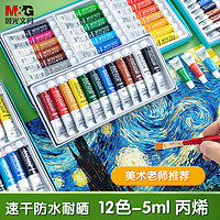 PLUS会员：M&G 晨光 文具12色5ml防水速干丙烯画颜料套装  手绘便携铝管彩绘墙绘入门流体画开学必备