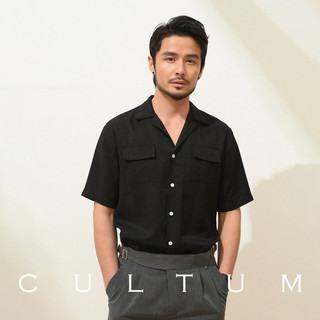 CULTUM 夏季高级感古巴领衬衫男短袖韩版宽松休闲半袖港风口袋衬衣