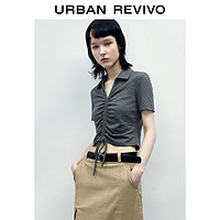 URBAN REVIVO UR2023夏季新款女装慵懒风肌理感抽绳紧身薄款长袖T恤UWL432180