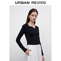 URBAN REVIVO UR新款女装百搭外穿小V领紧身长袖T恤UWB432001