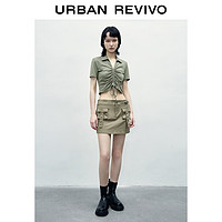 URBAN REVIVO UR2023夏季新款女装慵懒风肌理感抽绳紧身薄款短袖T恤UWL432181