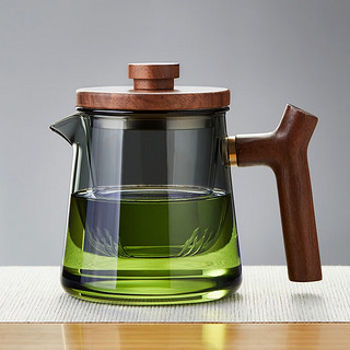 美斯尼 茶壶玻璃泡茶壶加厚耐热玻璃泡茶器创意墨色玻璃木柄功夫茶具 木盖泡茶壶