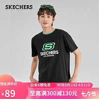 SKECHERS 斯凯奇 夏男女情侣同款经典印花透气运动T恤宽松休闲针织短袖L122U199