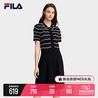 FILA 斐乐 女子编织连衣裙2023夏新款时尚优雅休闲翻领连身裙