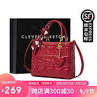 CLEVER & KETCH CK女包戴妃包女单肩包斜挎包手提包结婚包包新娘包七夕礼物送女友 红色