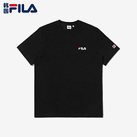 FILA 斐乐 T恤小标刺绣棉质t恤夏季休闲运动圆领男女短袖SE2111X BLK 黑色 L(100)