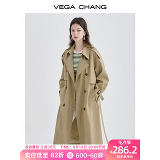 VEGA CHANG 风衣女中长款2023秋新款韩版收腰经典时尚外套ins潮 鹭茶色 XS