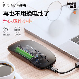 inphic 英菲克 PM1二代可充电无线鼠标办公轻音 笔记本电脑家用2.4G 超薄便携 磨砂黑