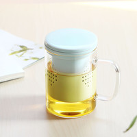 左茗右器 茶水分离泡茶杯家用玻璃杯瓷内胆过滤花茶杯创意办公室喝水杯 影青杯大号450ml