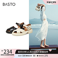 BASTO 百思图 2023夏季商场新款休闲潮流猪笼鞋粗跟女罗马凉鞋MB021BL3