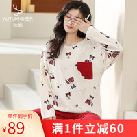 Autumndeer 秋鹿 睡衣女士春季纯棉圆领长袖卡通印花休闲可外穿