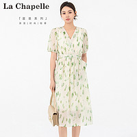 La Chapelle 法式复古V领印花连衣裙L3W0342306
