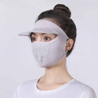 在水蓉夏季新款防晒口罩女带帽檐户外骑行遮脸冰丝薄款遮阳面罩gb 带帽檐防晒面罩2个