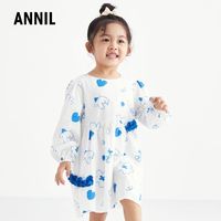 安奈儿童装女小童长袖连衣裙秋新款撞色花边甜美宝宝字裙子
