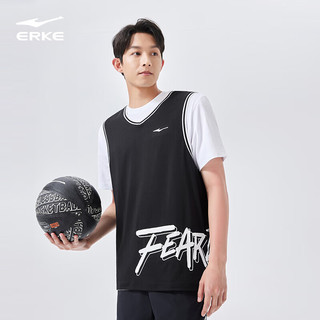 ERKE 鸿星尔克 篮球衣男宽松圆领无袖男士篮球服运动服上衣商场同款 正黑 XL