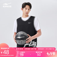 ERKE 鸿星尔克 篮球衣男宽松圆领无袖男士篮球服运动服上衣商场同款 正黑 XL