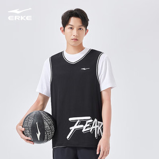 ERKE 鸿星尔克 篮球衣男宽松圆领无袖男士篮球服运动服上衣商场同款 正黑 XL