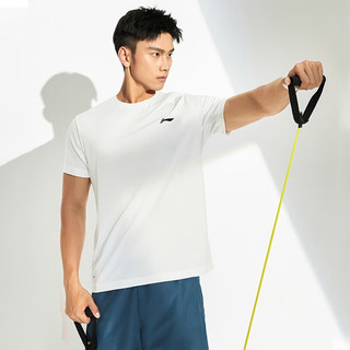 李宁（LI-NING）速干t恤男短袖夏季轻薄冰丝速干衣圆领体恤健身跑步训练半袖上衣 标准白（银Logo） XL/180（140-160斤）