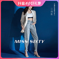 抖音超值购：MISS SIXTY [江疏影同款]Miss Sixty春秋新款牛仔裤女直筒字母印花高腰显瘦